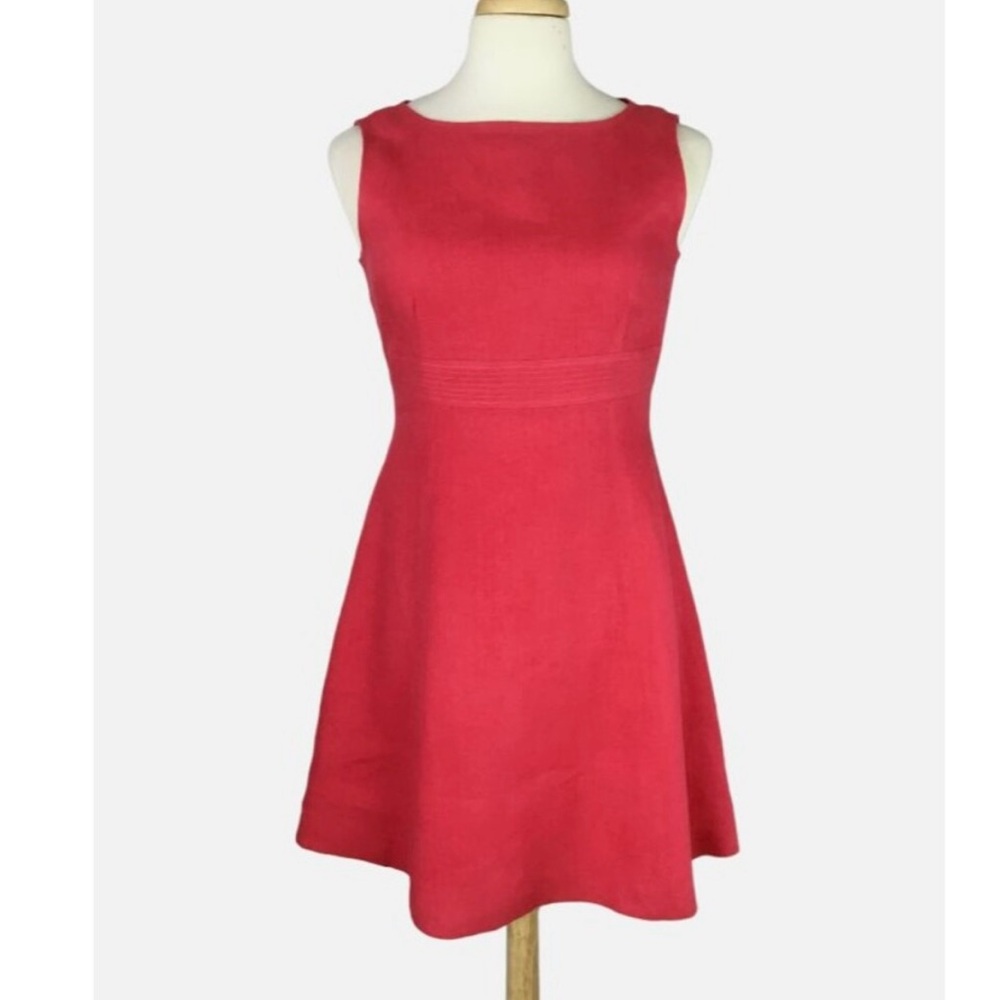 Talbots Irish Linen Fit & Flare Dress Petite Sz 14 Sleeveless Pinup Retro Pink